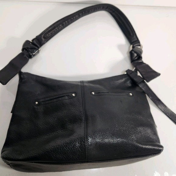 B Makowsky Black Leather Studded Hobo Bag Large Zip Top 13" X 9" - Picture 2 of 8